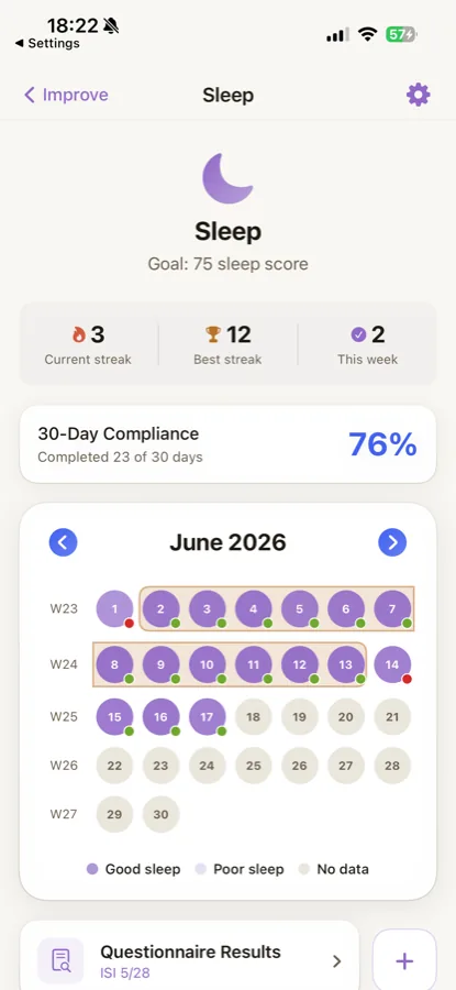 Sam Sleep program screen